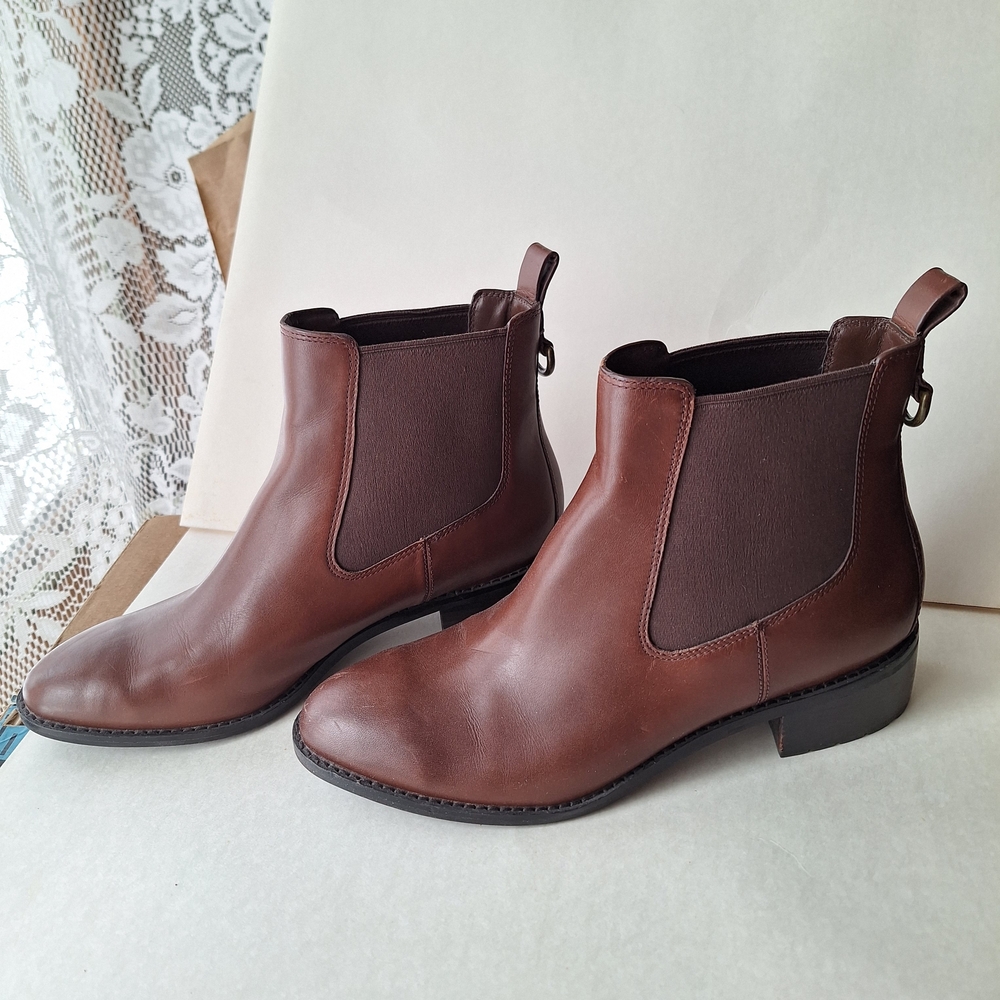 Cole Haan Waterproof Brown Leather Newburg Chelsea Boots Booties - Picture 3 of 13